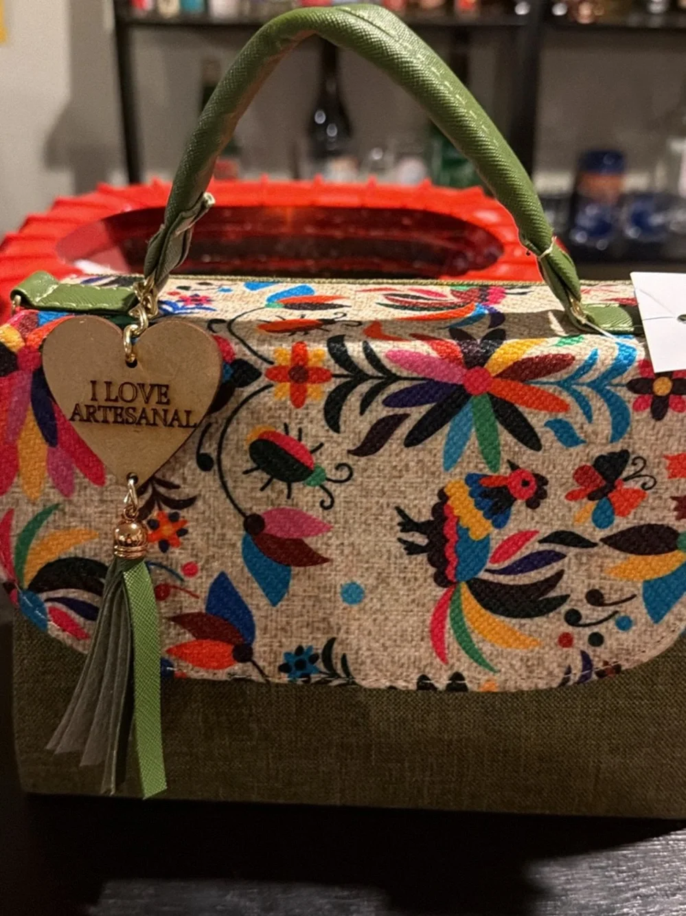 I Love Artesanal Green Floral Top-Handle Women’s Bag